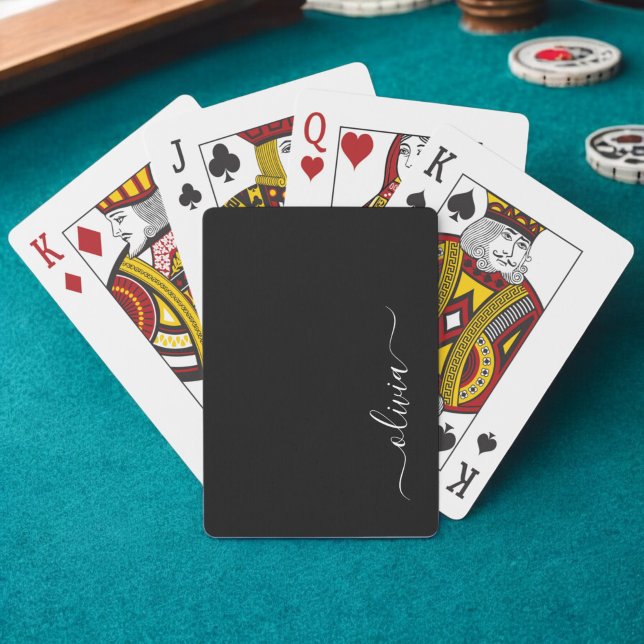 Black White Modern Minimalist Elegant Monogram Poker Cards (Creator Uploaded)