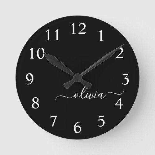 Black White Modern Minimalist Elegant Monogram Round Clock