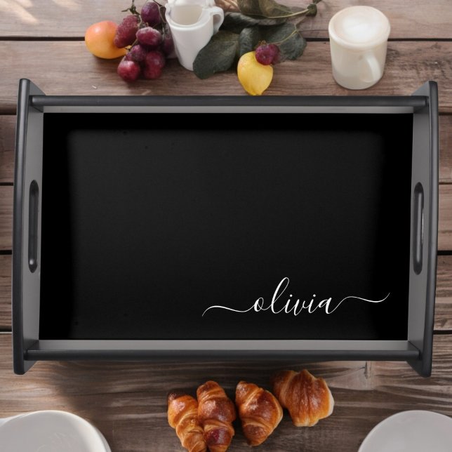 Black White Modern Minimalist Elegant Monogram Serving Tray (Creator Uploaded)