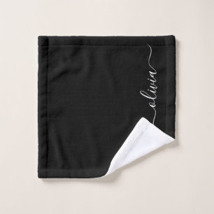 Black White Modern Minimalist Elegant Monogram Wash Cloth