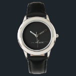 Black White Modern Minimalist Elegant Monogram Watch<br><div class="desc">Introducing our Black and White Minimalist Modern Monogram Collection: Embrace simplicity and sophistication with our minimalist designs, curated to elevate your style effortlessly. Crafted with a keen eye for modern aesthetics, this collection features sleek black and white designs accentuated by personalized monograms. From chic stationery to versatile accessories, our collection...</div>