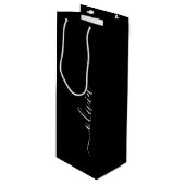Black White Modern Minimalist Elegant Monogram Wine Gift Bag (Front Angled)