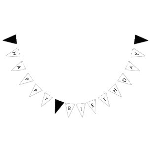 Black & White Modern Minimalist Happy Birthday Bunting Flags