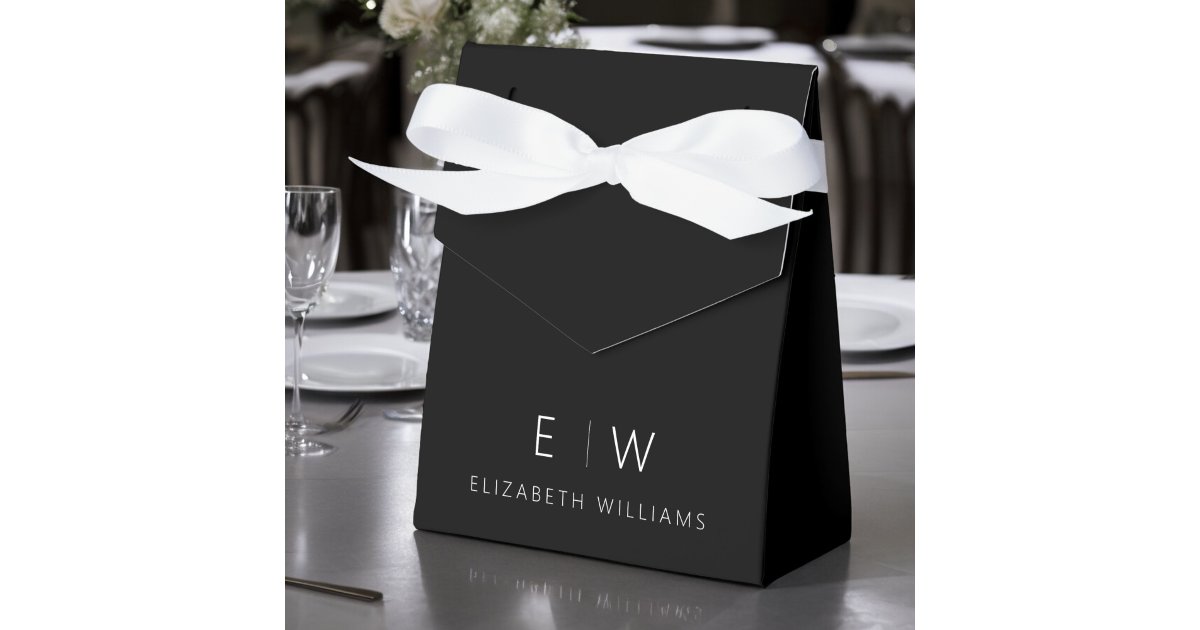 Black White Modern Minimalist Monogram Name Favor Boxes | Zazzle