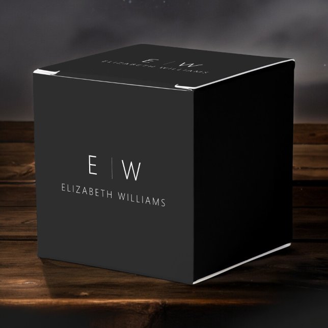 Black White Modern Minimalist Monogram Name Favor Boxes (Creator Uploaded)