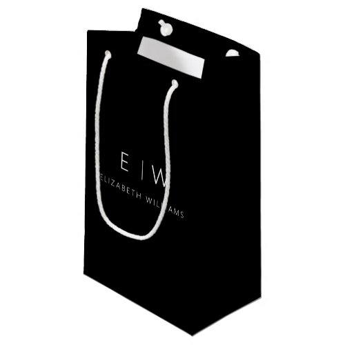 Black White Modern Minimalist Monogram Name Small Gift Bag