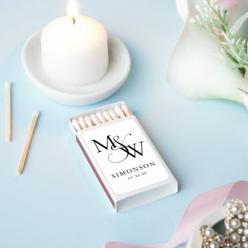 Black White Modern Minimalist Monogram Wedding Matchboxes