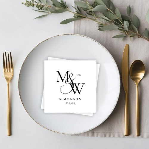 Black White Modern Minimalist Monogram Wedding Napkins