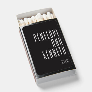 Black White Modern Minimalist Personalized Wedding Matchboxes