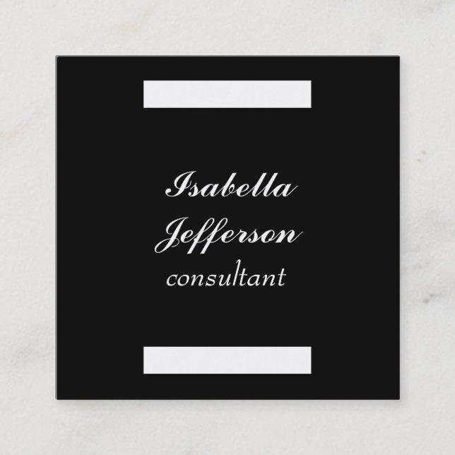 Black White Modern Minimalist Professional Elegant Square Business Card (Front)