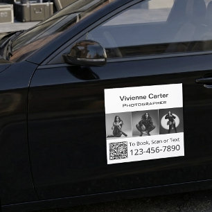 Black White Modern Minimalist QR Code Photography Car Magnet