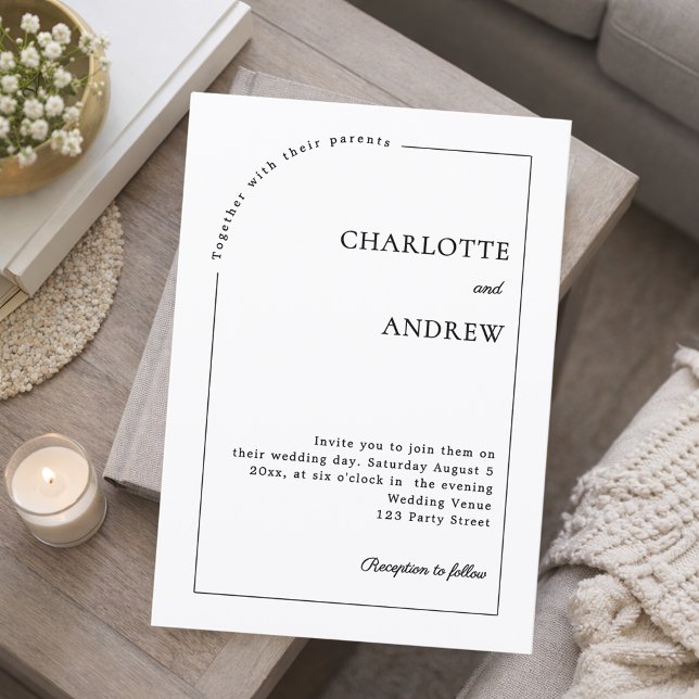 Black white modern minimalist wedding invitation (Creator Uploaded)