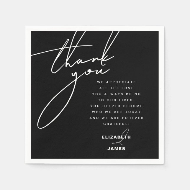 Black & White Modern Minimalist Wedding Thank You Napkins (Front)