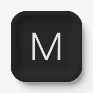 Black & White Modern Minimalistic Letter Paper Plates