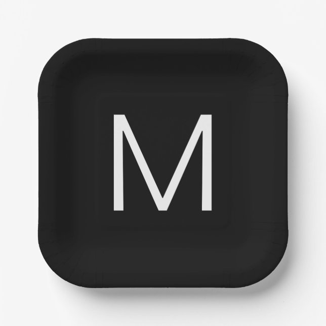 Black & White Modern Minimalistic Letter Paper Plates (Front)