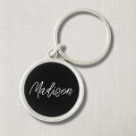 Black & White Modern Minmalist Keychain<br><div class="desc">Black Script Custom Name Keychain.</div>