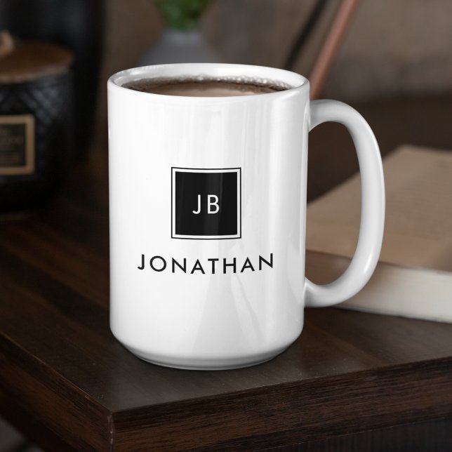 Black & White Modern Monogram Initials Name  Coffee Mug (Creator Uploaded)