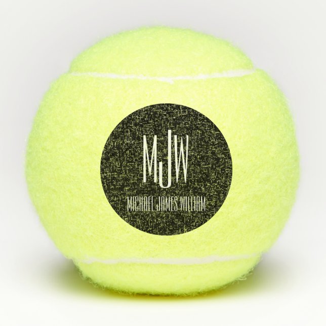 Black white Modern Monogram Name Custom Tennis Balls (Front)