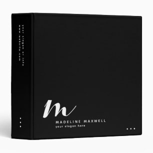Black White Modern Monogram Script 3 Ring Binder
