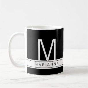 Black White Modern Monogram Simple Name Initial Coffee Mug