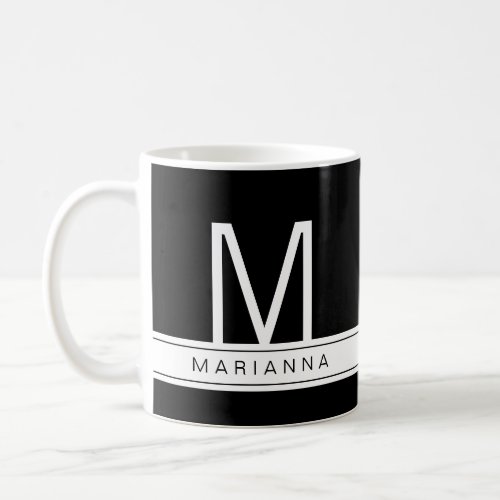 Black White Modern Monogram Simple Name Initial Coffee Mug