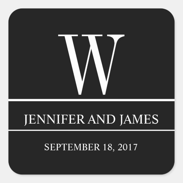 Black White Modern Monogram Wedding Favor Sticker (Front)