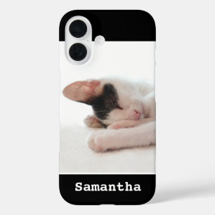 Black & White Modern Monogrammed Name & Photo iPhone 16 Case
