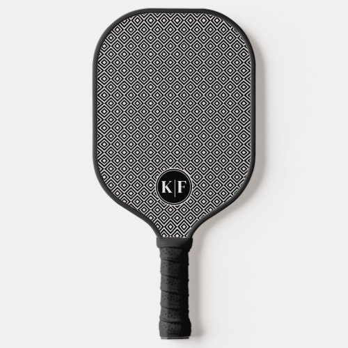 Black white modern monogrammed Pickleball Paddle