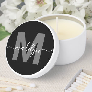 Black White Modern Name Monogram Mini Candle Favors
