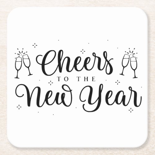 Black  White Modern New Years Party Paper Coaster