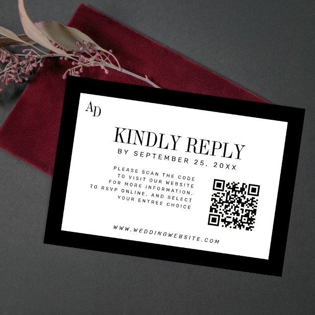 Black white modern old money wedding website QR RSVP Card (Creator Uploaded)