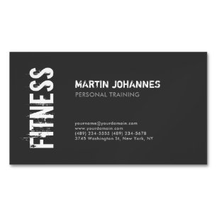 Black White Modern Personal Trainer Fitness Sport Business Card Magnet