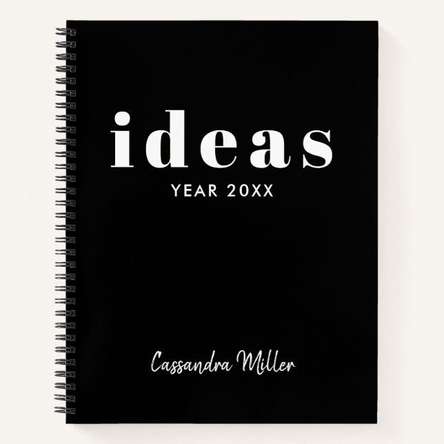 Black & White Modern Personalized Sketchbook Notebook (Front)