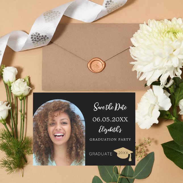 Black white modern photo arch Graduation Save The Date (Creator Uploaded)