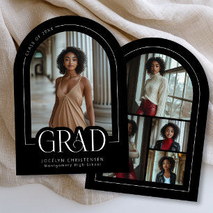 Black White Modern Photo Collage Grad Announcement