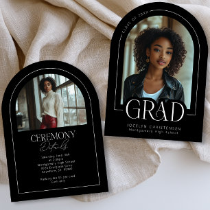 Black White Modern Photo Graduation Ceremony Invitation