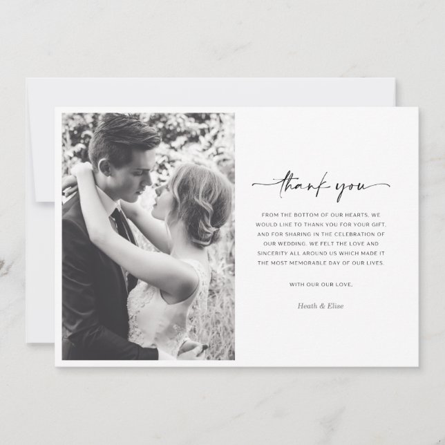 Black White Modern Photo Wedding Thank You Card (Front)