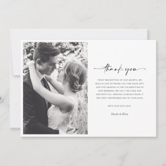 Black White Modern Photo Wedding Thank You Card