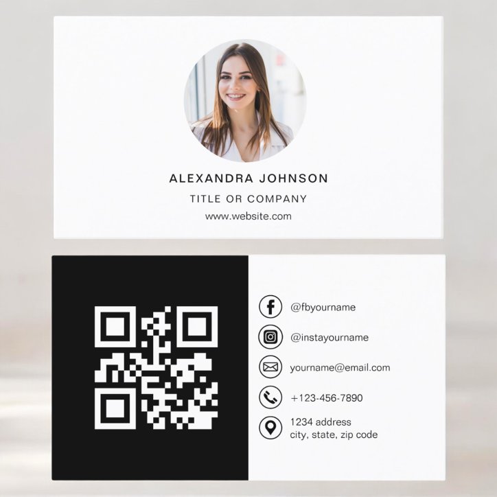 Black White Modern Photo With QR Code Social Media Business Card