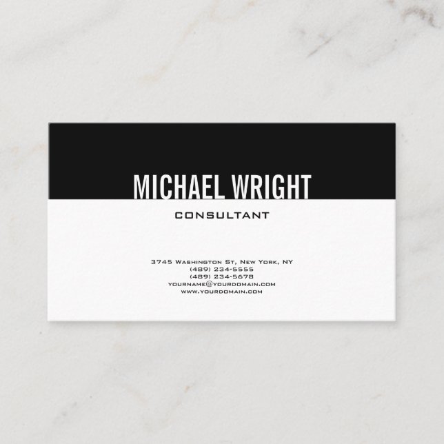 Black White Modern Plain Simple Minimalist Business Card (Front)