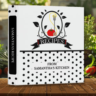 Black White Modern Polka Dot Recipe 3 Ring Binder
