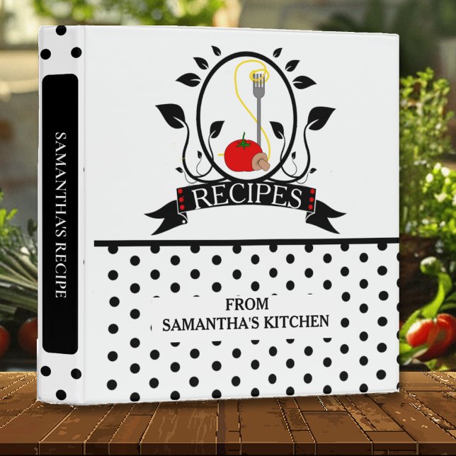 Black White Modern Polka Dot Recipe 3 Ring Binder (Creator Uploaded)