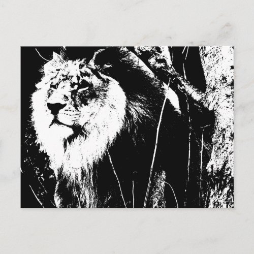 Black White Modern Pop Art Template Animal Lion Postcard