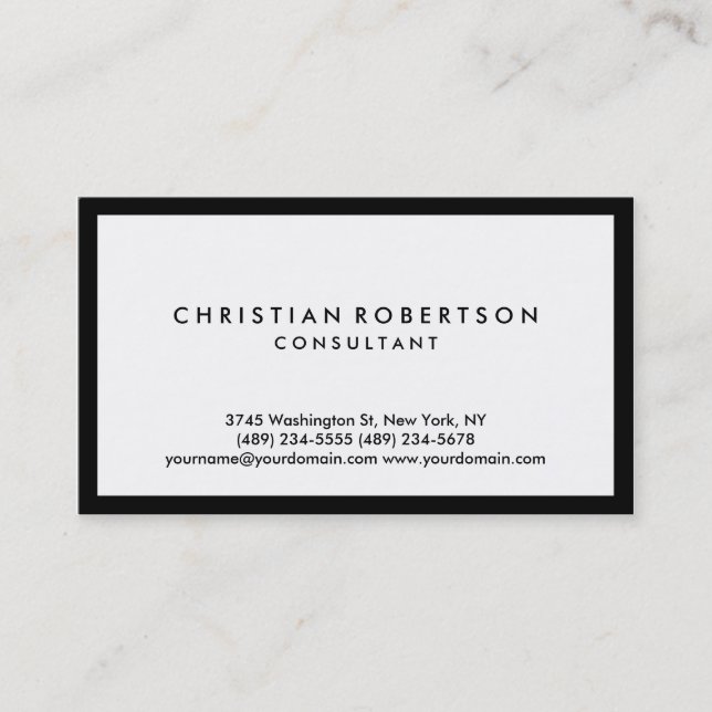Black White Modern Professional Business Card (Front)