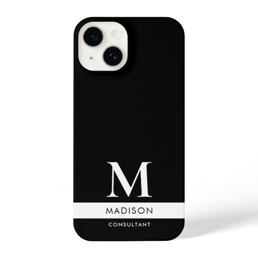 Black White Modern Professional Business Monogram iPhone 14 Case