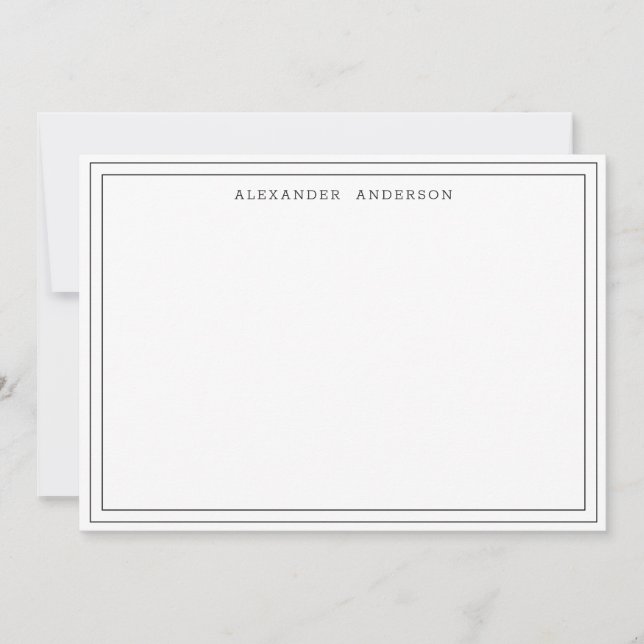 Black White Modern Professional Double Border  Note Card (Front)
