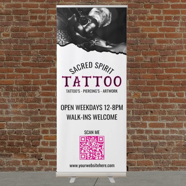 Black & White Modern QR Code Small Business Retractable Banner (Creator Uploaded)