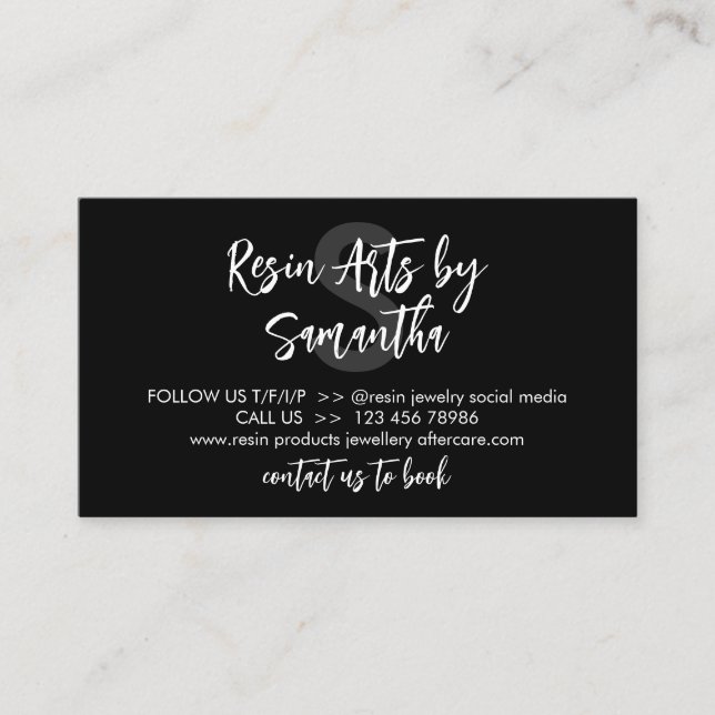 Black White Modern Resin Product Care Instructions Business Card (Front)