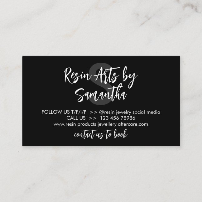 Black White Modern Resin Product Care Instructions Business Card
