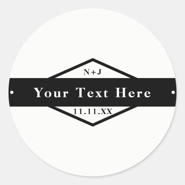 Black & White Modern Rustic Custom Wedding Favor Classic Round Sticker (Front)